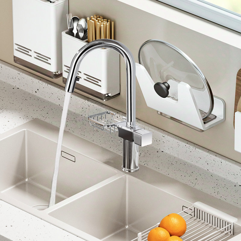 Robinet de cuisine en acier inoxydable à une arche à bec rétractable à double fonction Finish, Chrome poli