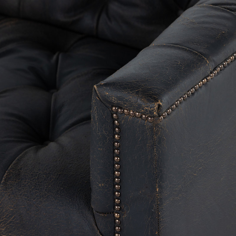 Maxx Sofa, Destroyed Black Top Grain Leather, 95"