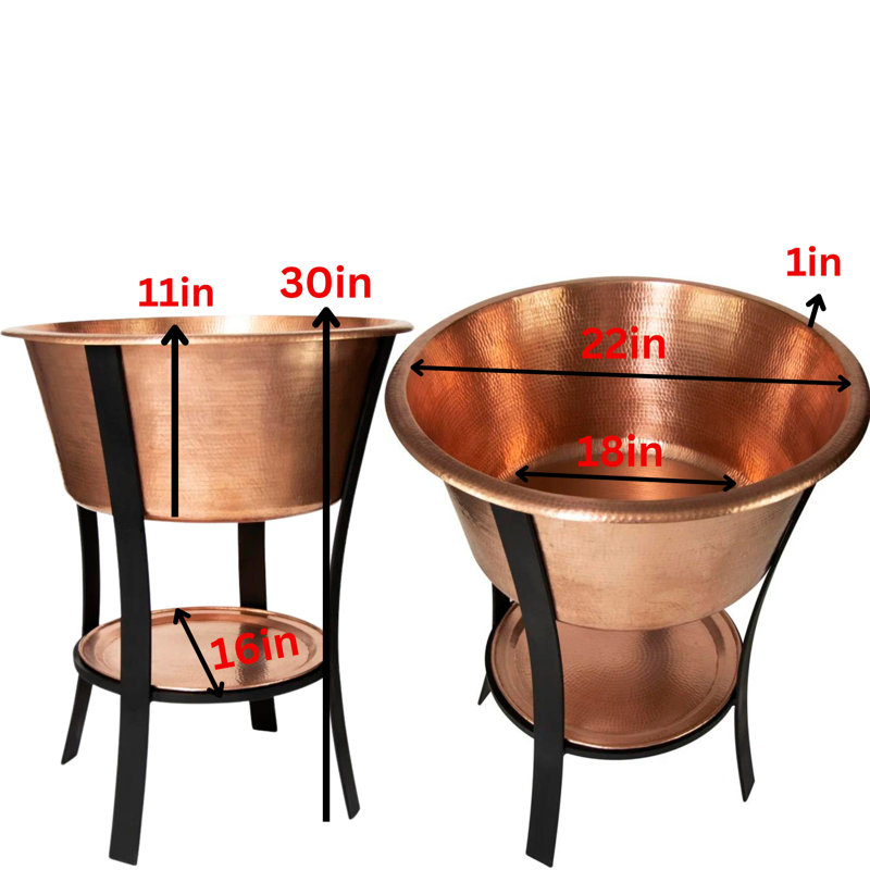 24" Round Hammered Copper Ice Bucket with Stand