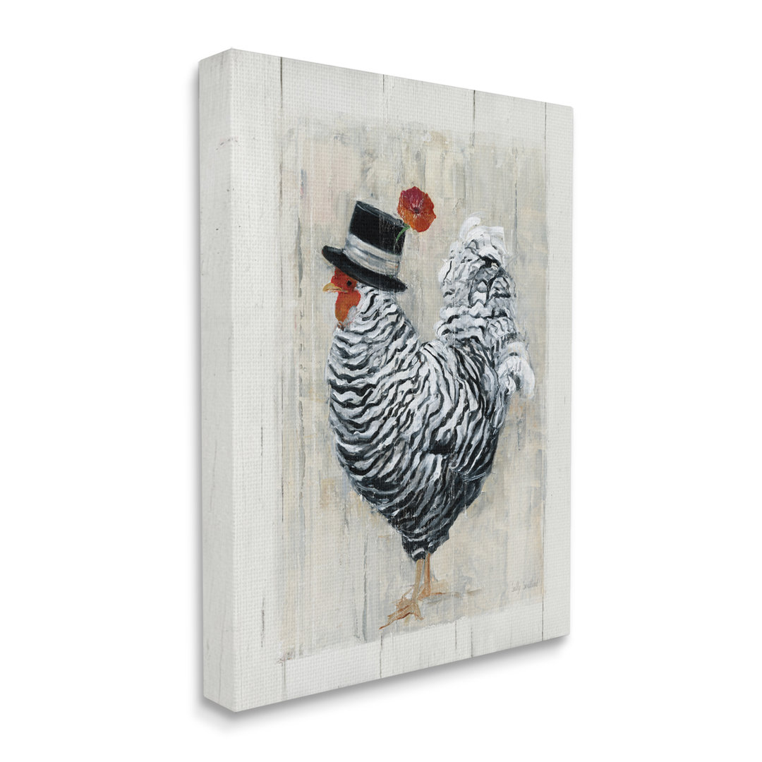 " Traditional Farm Chicken In Black Hat Chic Bird " by Sally Swatland Stupell Industries 