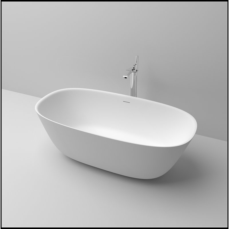 Baignoire de trempage autoportante de 59 pouces en blanc mat, durable et facile à entretenir