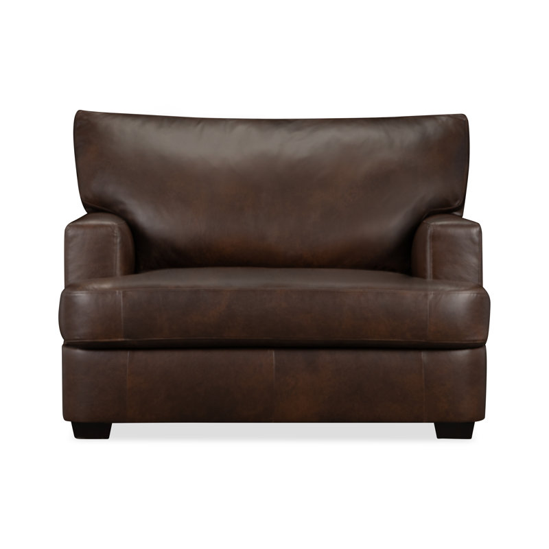 Chaise et demi en cuir Emilio, Cuir véritable galet Steamboat Driftwood