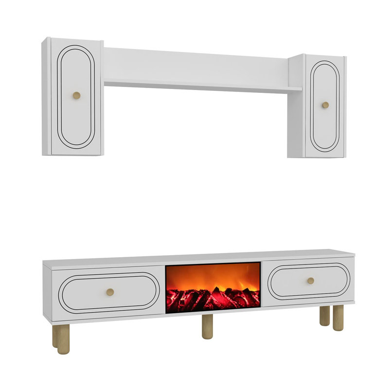 Meuble télé moderne blanc avec tablette murale 59,1 po x 17,6 po x 11,6 po | 100% panneau de particules enduit de mélamine, épaisseur: 0,7 pouce | Plusieurs tablettes, conception à fixation murale | Parfait pour les salons élégants et les espaces de divertissement