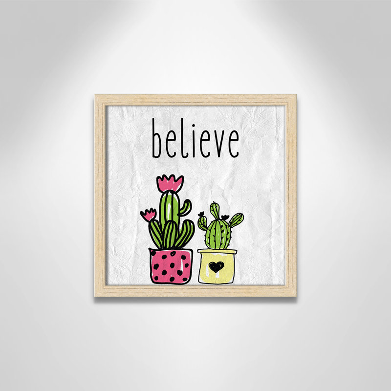 Cactus B, art encadré, 12" H x 12" W x 1.18" D, Cadre boîte beige