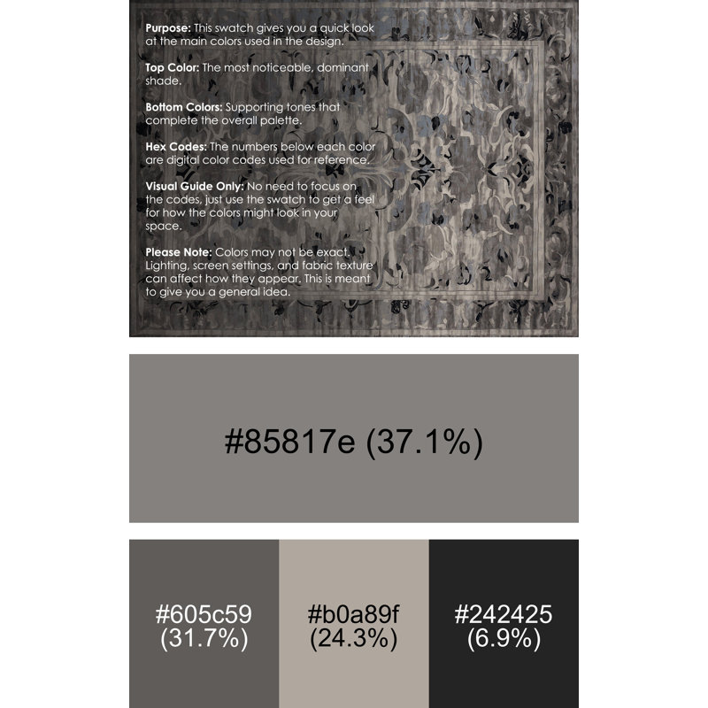 Machine Washable Gray Area Rug, Square 6'