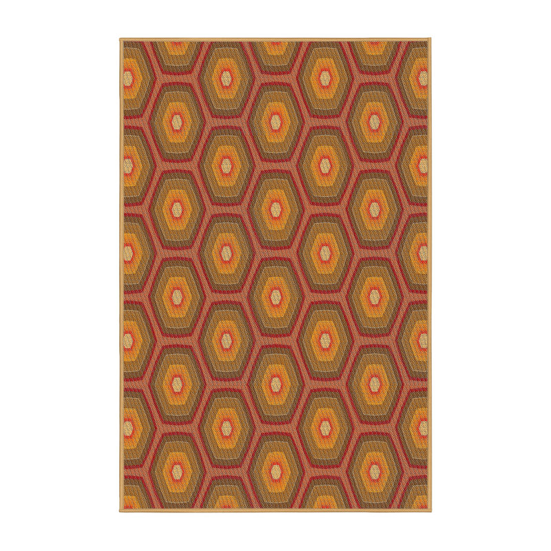 Tapis jaune moutarde/brun tissé à la machine, Rectangle 7 pi x 10 pi