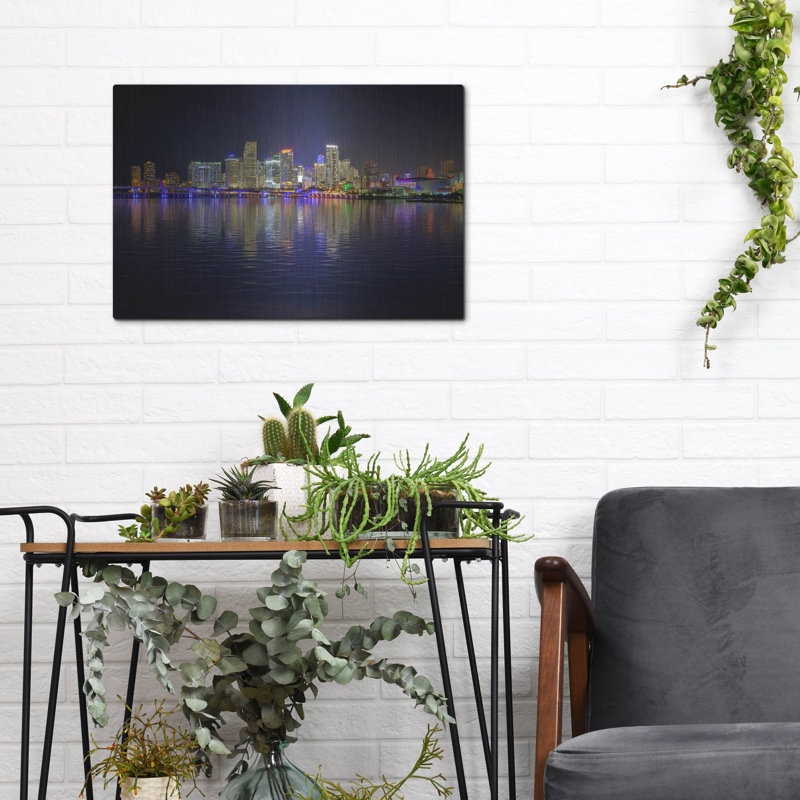 Mur de métal «Miami Skyline» par Rick Berk, H 12 po x l 16 po