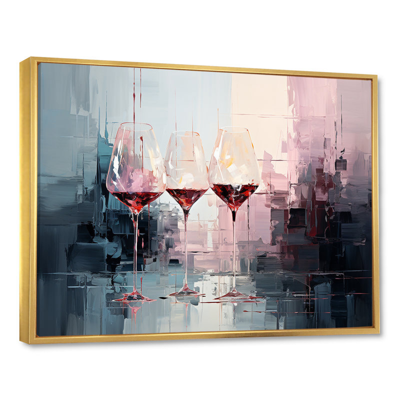 «Wine verres Deep collage - Wine», art mural encadré, Cadre flottant doré, H 34 po x l 44 po x P 1,5 po
