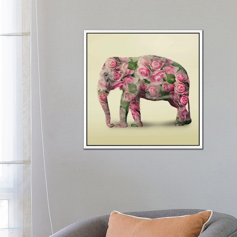 Elephant Flowers I by Vin Zzep - Print on Canvas, White Framed, 66.04 cm H x 66.04 cm W