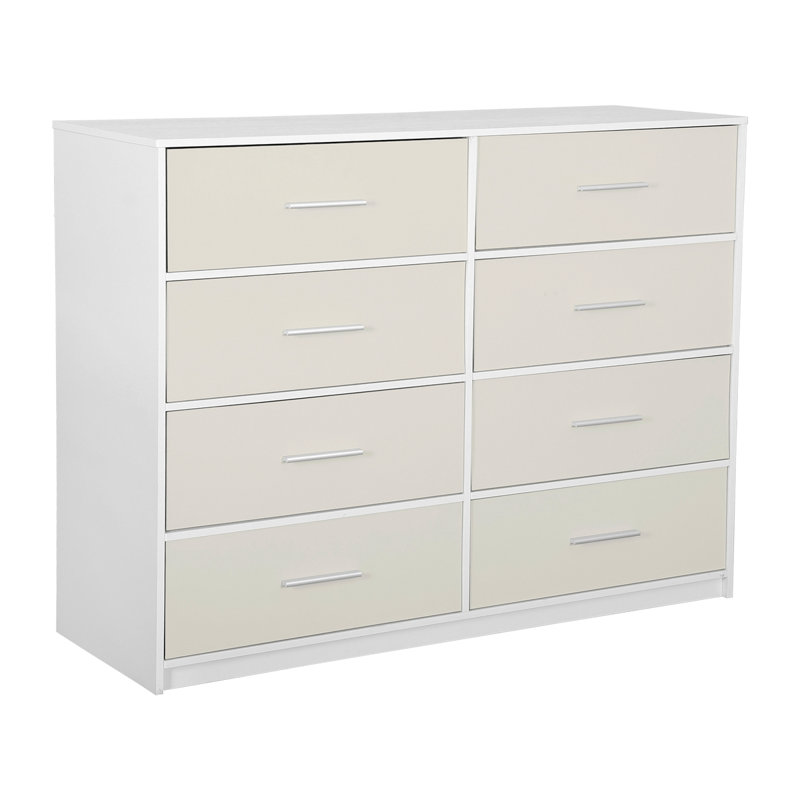 Commode 8 tiroirs avec grands tiroirs en tissu, blanc, Blanc