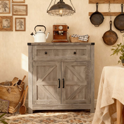 31"W x 15.74"D x 32.68"H Particle Board / MDF Farmhouse Cabinet - Light Gray