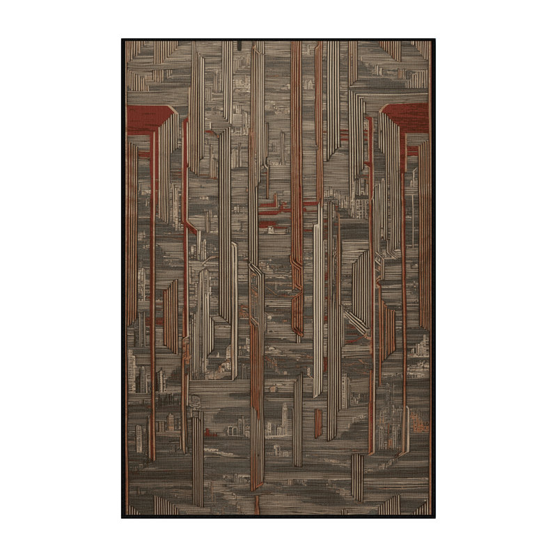 Machine Washable Art Deco Brown Area Rug, Runner 2' x 4'