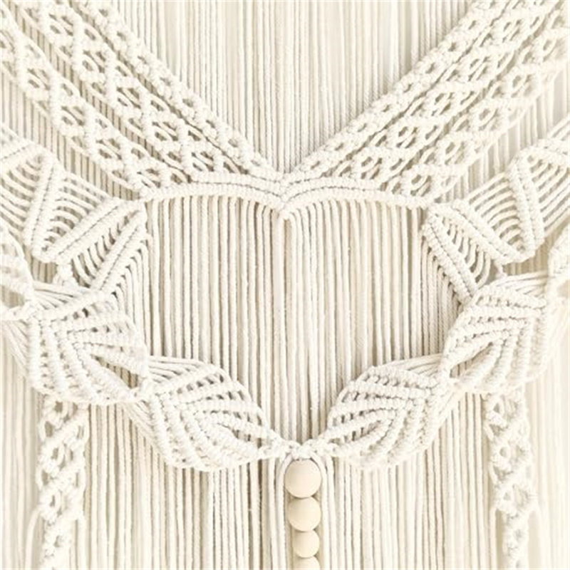 Grande décoration murale en macramé - tapisserie Boho avec feuille et perles de bois, décoration de salon et de chambre à coucher