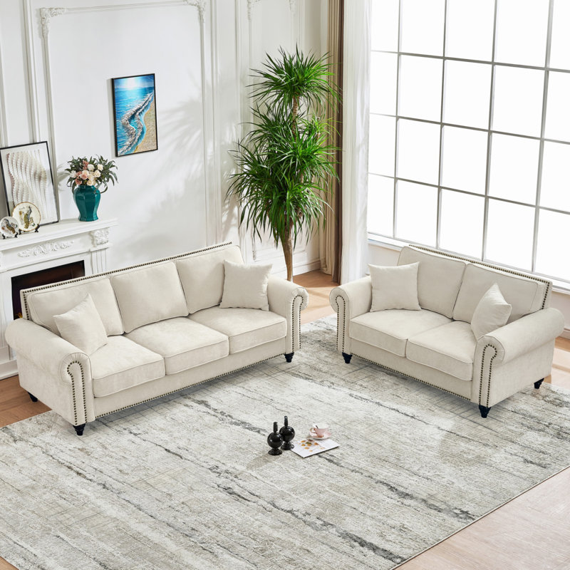 Ensemble de salon en chenille 2 pièces Gillianne, Beige