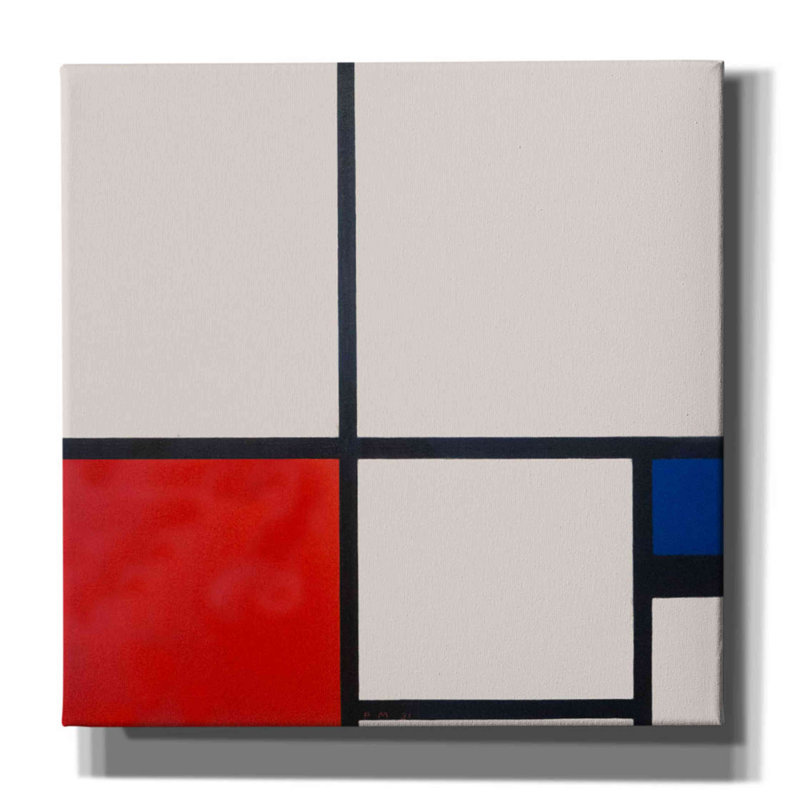 «Eukene Composition in White, Red and Blue» par Piet Mondrian - reproduction sur toile tendue, H 12 po x l 12 po x P 0,75 po