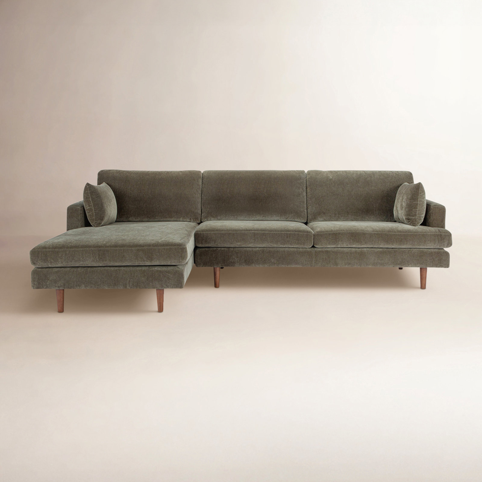 Laguna Upholstered Chaise L-Sectional, Left Hand Facing, Olive Green Performance Chenille