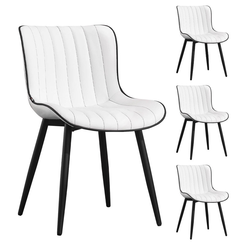 Heitger Faux Leather Upholstered Side Chairs Modern Wingback Dining Chairs with Metal Legs, White