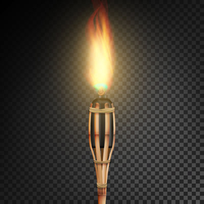 " Bamboo Torch With Flame "