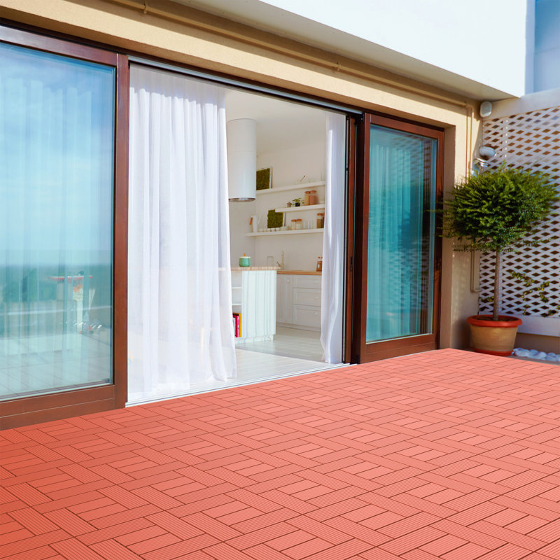 Patio and Deck Tiles - 6-Pack Interlocking Criss-Cross Pattern Outdoor Flooring - Weather-Resistant Square Pavers by Pure Garden