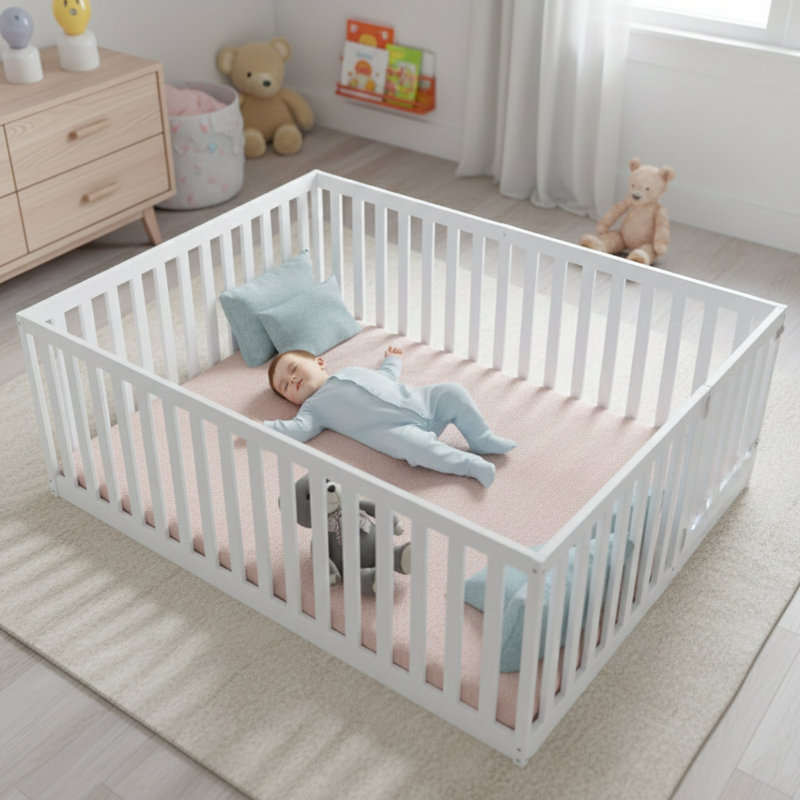 MIMI BEDS Cadre de lit Little Dreamer, lit en bois pour tout-petits, double, blanc, Lit double, Blanc
