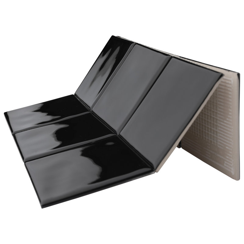 Twist 4" x 4" Ceramic Grid Mosaic Tile, Black Olive