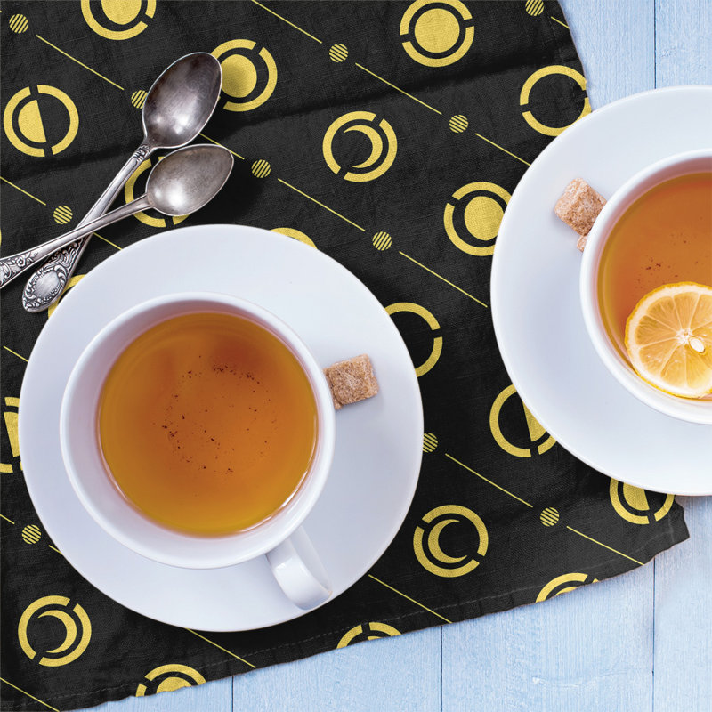 Torchon Moon phases, Noir/jaune, Polyester sergé