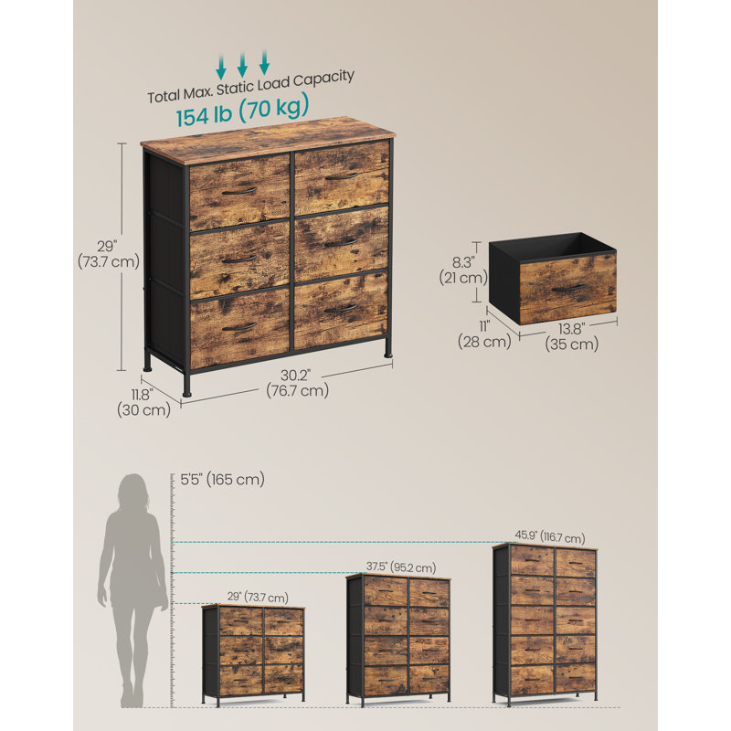 76.7cm W 6 - Drawer Chest of Drawers, Rustic Brown
