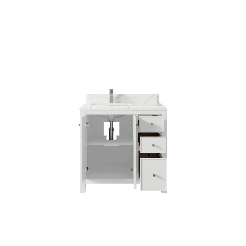 Meuble-lavabo simple 36 po avec comptoir en quartz Chicago, Calacatta Laza