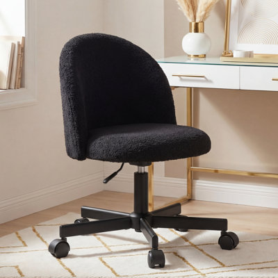 Home Chair Office Desk Chair Teddy Fabric Vanity Chair - High Backrest Compact Swivel Cute Makeup Desk Chair
