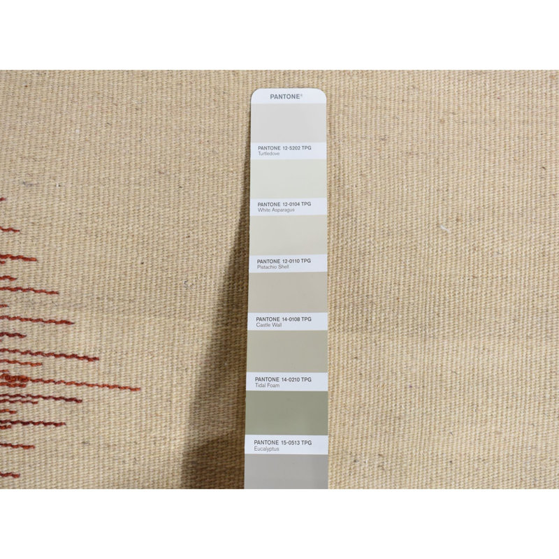 Tapis réversible tissé à la main ivoire en laine ivoire à tissage plat Durie Kilim G87905, Rectangle 9 pi x 12 pi 7 po