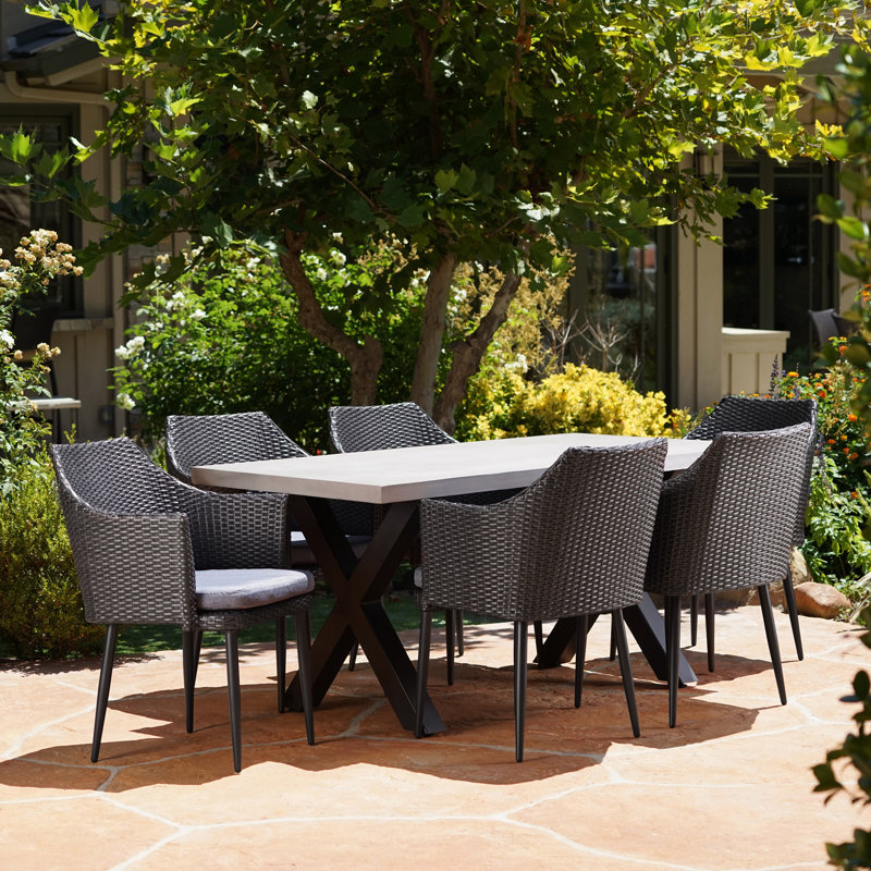 Ensemble repas 7 pièces avec coussins Callidora, Mélange de noirs