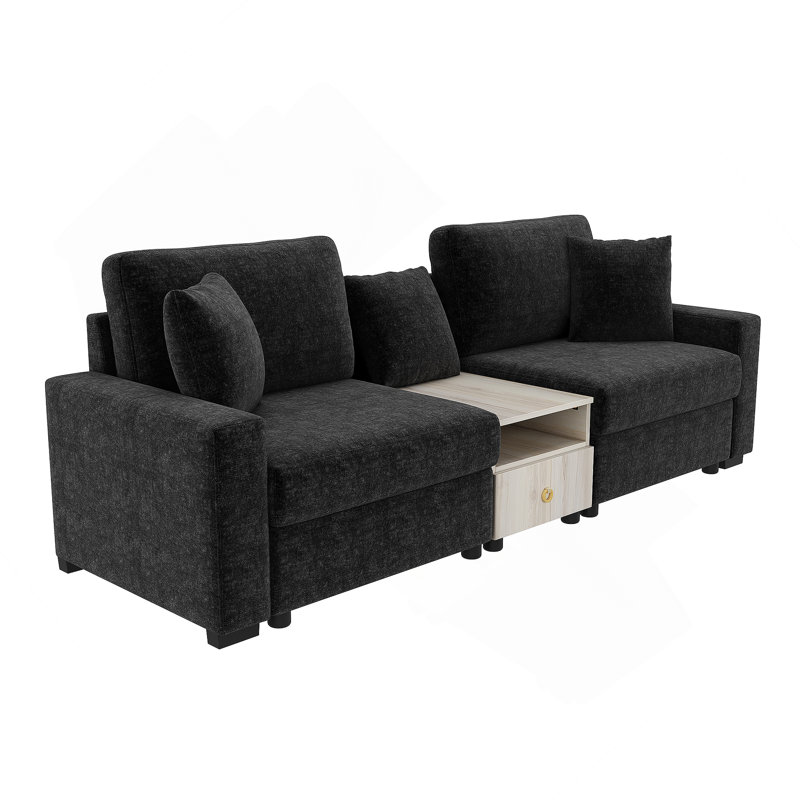 Canapé modulaire en chenille 95,7 po avec accoudoirs de rangement et console centrale pour le salon, Noir