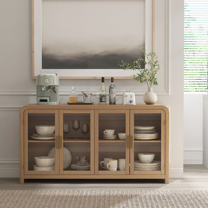 Cevat 60'' Boho Buffets & Sideboards with Sideboard Cabinet with 4 Glass Doors, Yellow