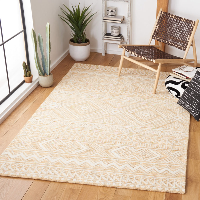 Kyndall Southwestern Handmade Tufted Wool Orange/Ivory Area Rug, Rectangle 4' x 6'