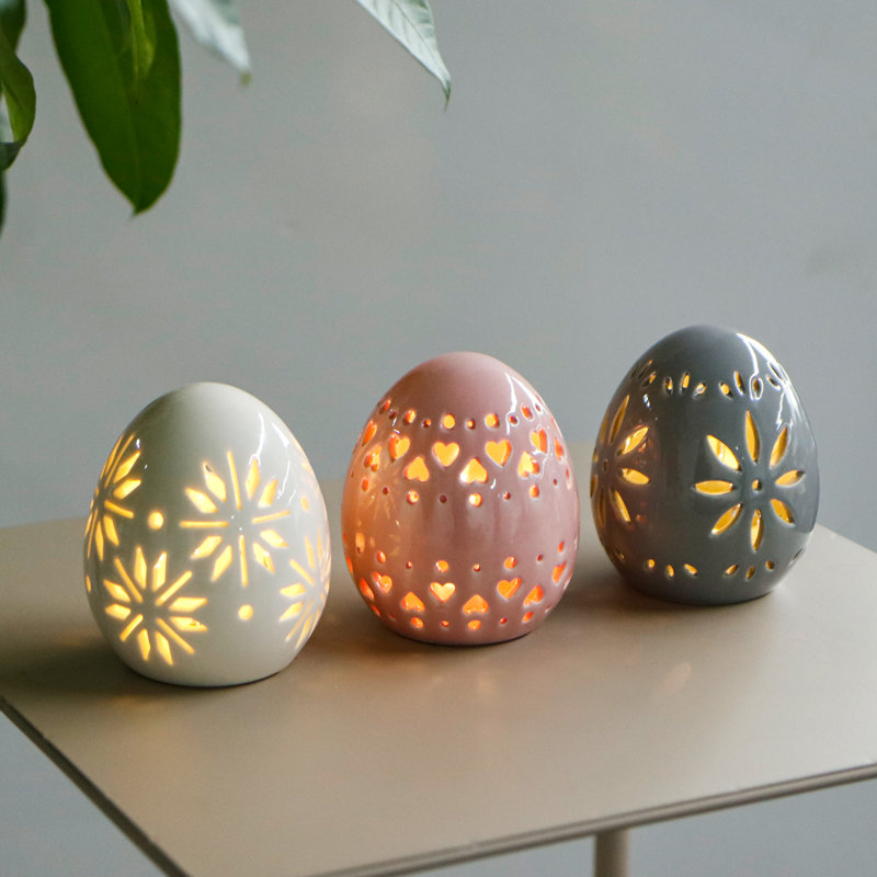 Ensemble de 3 lumières d'ambiance en céramique avec œuf à lumière DEL Bungalow Rose Bungalow