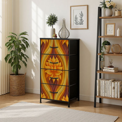4 Drawer Vertical Storage Dresser 70s retro vintage Mid Century Modern Seamless with Wood Top Fabric Pull Drawers