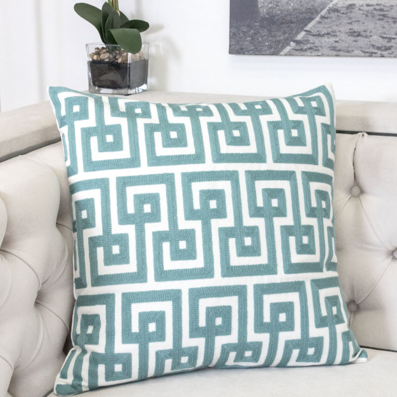 Geometric Cotton Throw Pillow, Teal