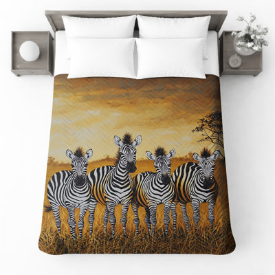 Zebras In Savannah Quilted Bedspread All Sizes