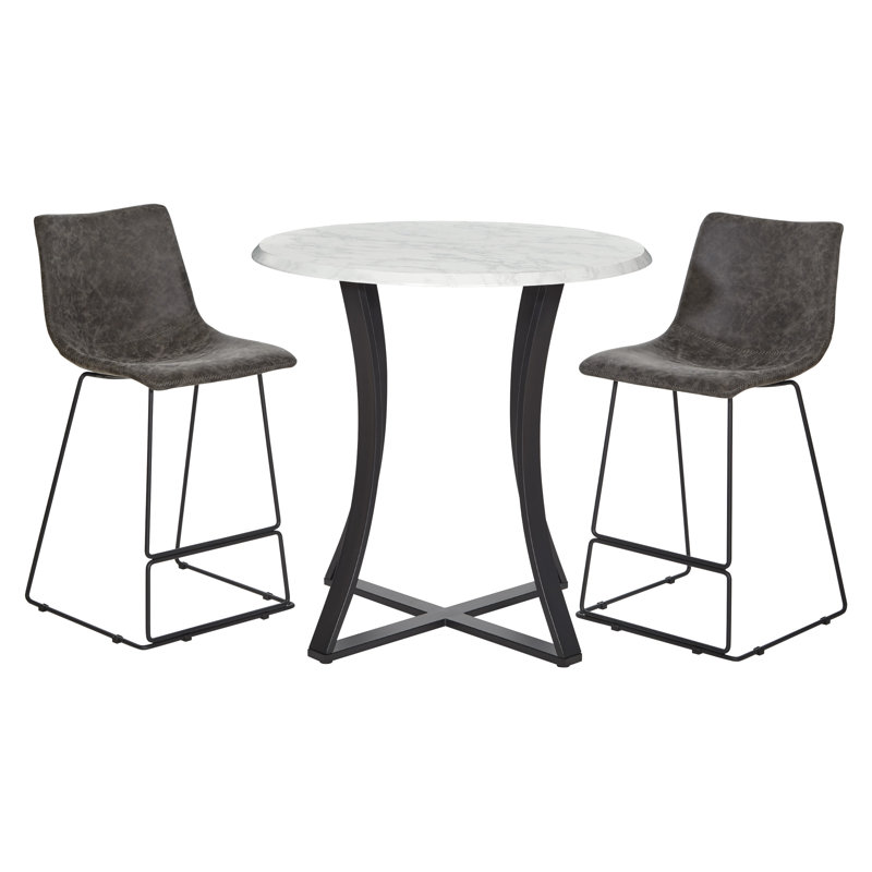 Harisah 2 - Person Pedestal Dining Set, White Faux Marble