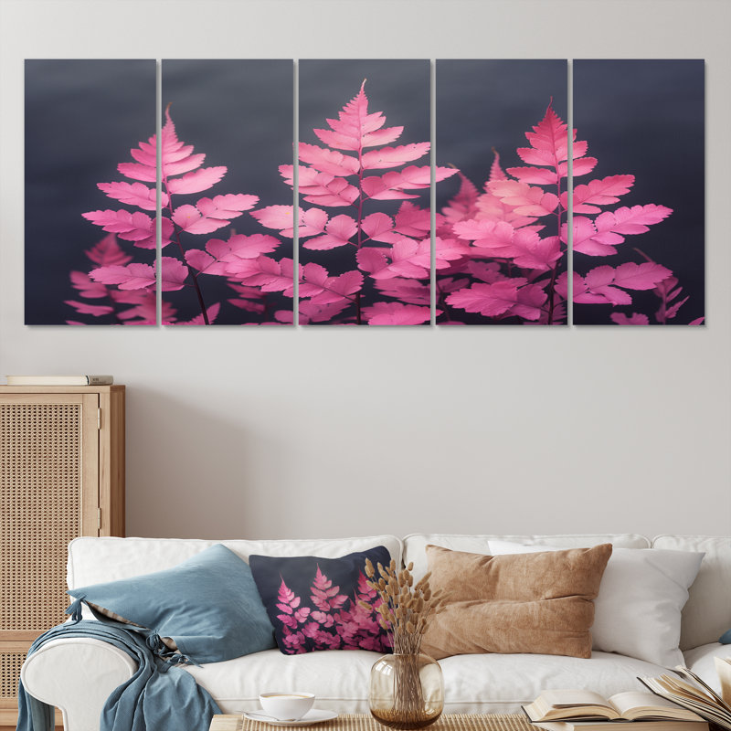 Ensemble de décorations murales monochromes et fougères roses Ethereal Dream, H 32 po x l 80 po