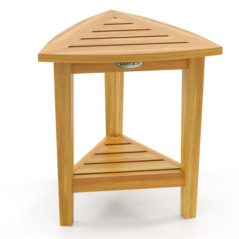 Shower Stool Teak Wood Corner Bath Stool w/ Storage Shelf Shower Seat Chair
