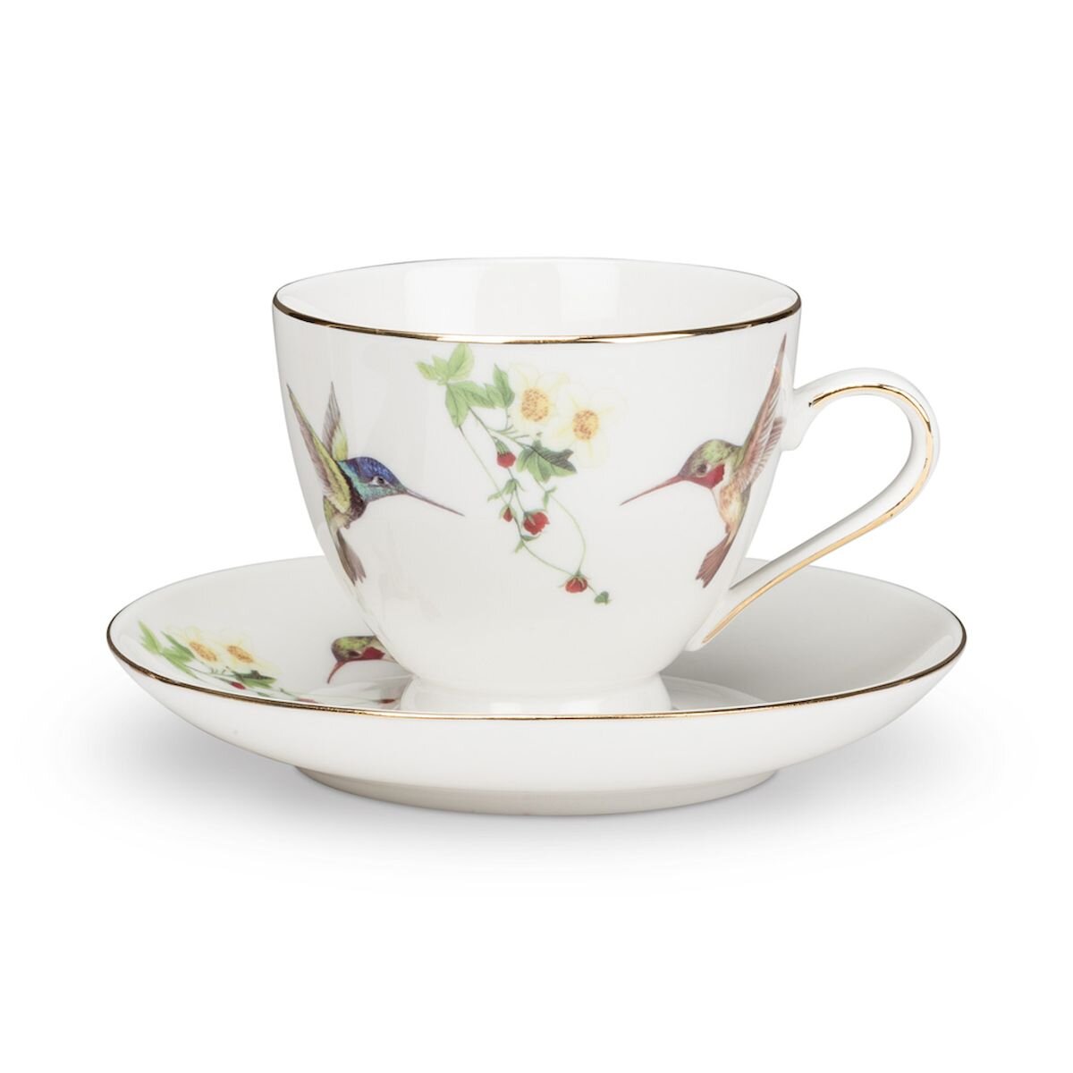 Spring Flowers with Hummingbird Fine Porcelain Latte Cups Tea Set