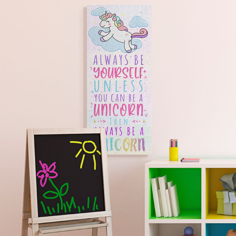 Always Be Yourself Unicorn Quote Pink Canvas Print, 20" x 48"