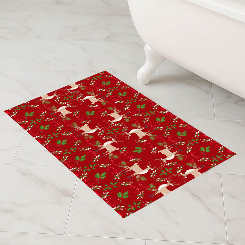 Tapis de bain Botanical Deer, Rouge, Simple - L 34 po x l 21 po