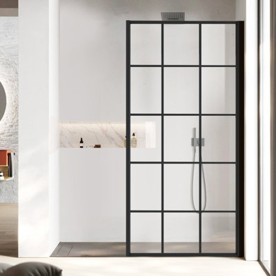 34" W x 74" H  French Monture Walk-in Grid Shower Screen with 5/16" (8 mm) Clear Tempered Glass
