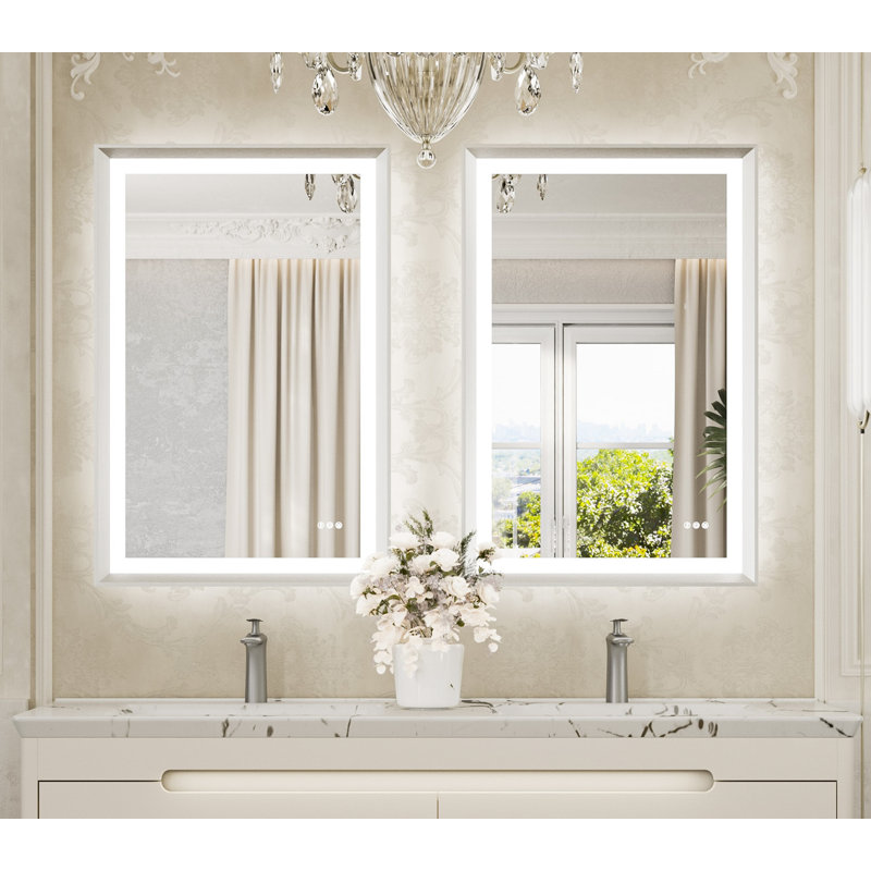 Miroir de salle de bain à DEL New Rockford, 36 po x 24 po, Argent, Rectangulaire