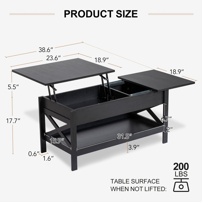 Lift Top Coffee Table With Storage, Black