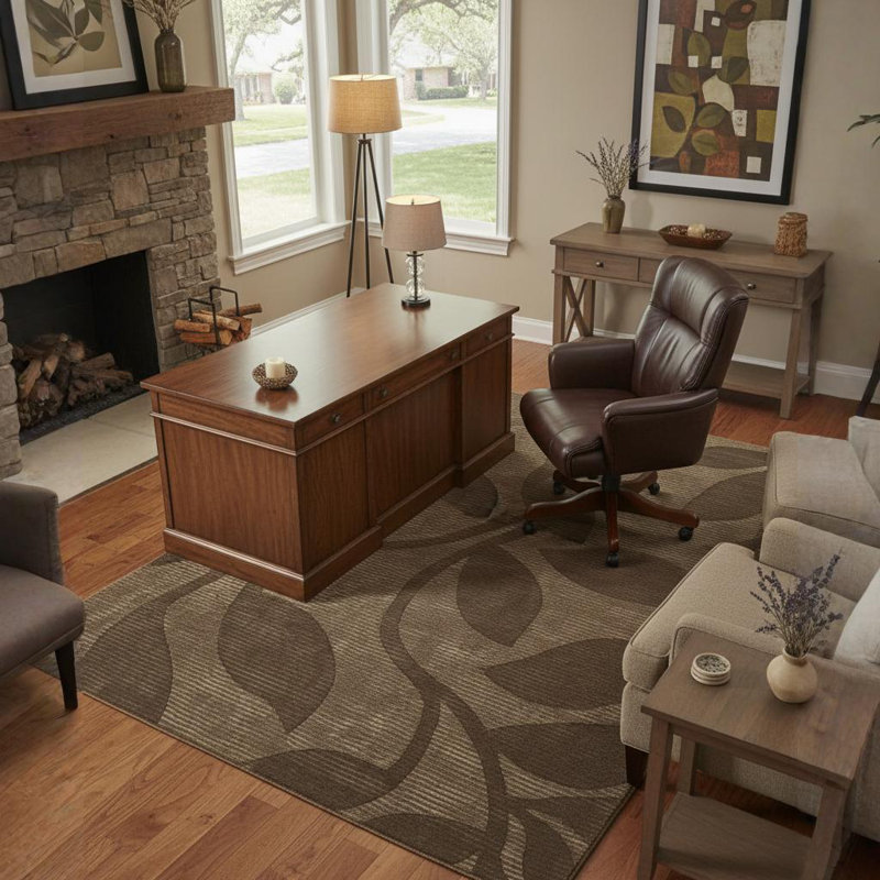Tapis en laine et soie artificielle touffeté à la main brun, beige, taupe et ivoire Fye Authentic, 5' x 7'6"