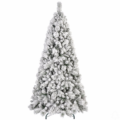 Arbre de Noël 7,5 pi floqué avec 1252 pointes - PVC enneigé et branches à aiguilles dures, structure à charnières pour une installation facile, support en métal stable