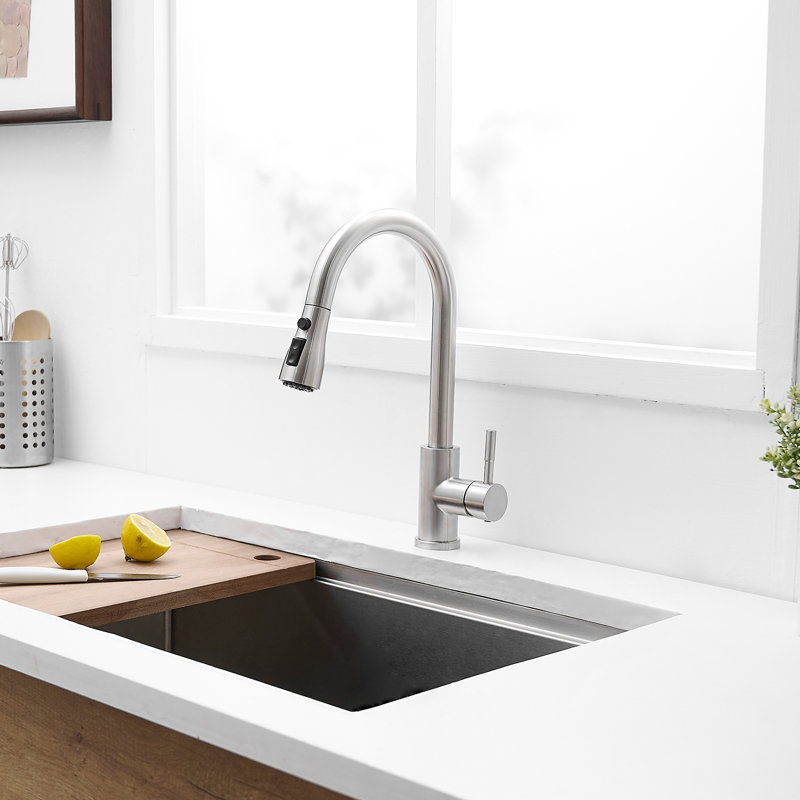 Single-Hole Single-Handle Kitchen Faucet, Brushed Nickel